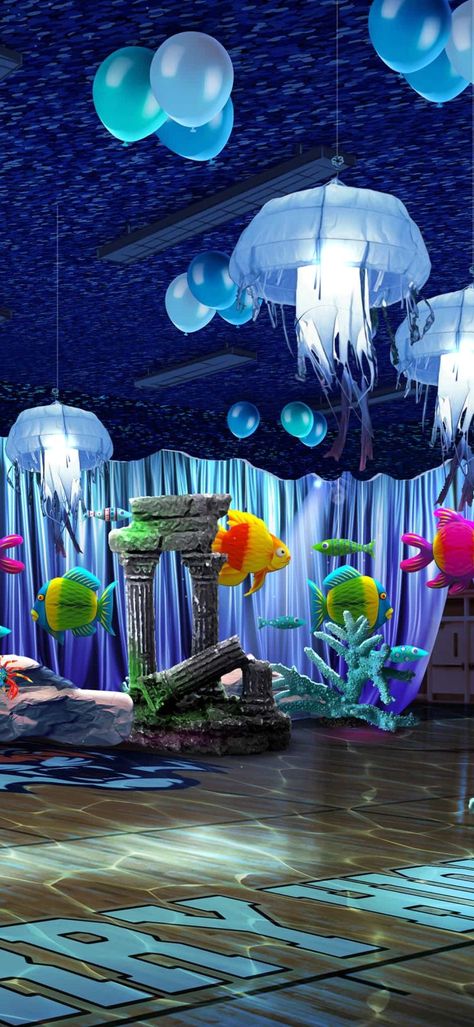 Under The Sea Homecoming, Homecoming Dance Themes, Homecoming Hallways, School Dance Themes, Ocean Vbs, School Dance Ideas, Homecoming Decorations, Homecoming Themes, Underwater Party