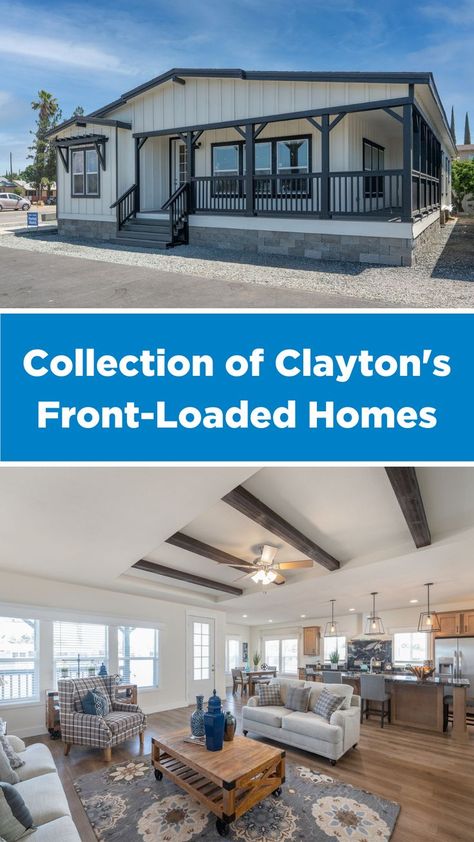 Check out our front-loaded homes, which also go by many other names, from “row,” to “galley” or even “shotgun”due to their lengthwise floor plans. These layouts are ideal to nestle into an established neighborhood or place on your own land lot. 🏡 Clayton Homes, Mobile Homes For Sale, Trailer Home, Modular Homes, Mobile Home, House Floor Plans, Tiny House, The Neighbourhood, Floor Plans