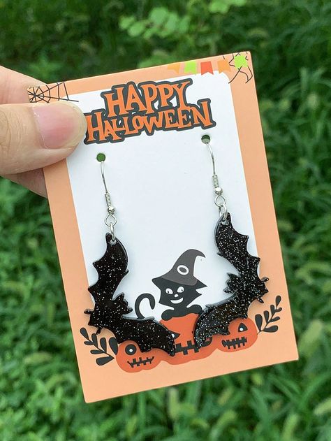 Nuevos aretes acrílicos de murciélago de estilo transfronterizo, coloridos y destellantes en negro, hechos a mano, creativos para Halloween Negro,vistoso    Metacrilato     Women Fashion Jewelry, size features are:Bust: ,Length: ,Sleeve Length: Halloween Core, Darkly Inclined, Earring Video, Jewelry Instagram, Watches Women Fashion, Halloween Jewelry, Acrylic Earrings, Happy Halloween, Women Fashion