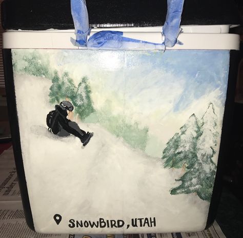 Frat Cooler Snowboarding, Cooler Painting Ideas, Formal Cooler Ideas, Formal Cooler, Fraternity Coolers, Cooler Ideas, Frat Coolers, Cooler Painting, Fraternity