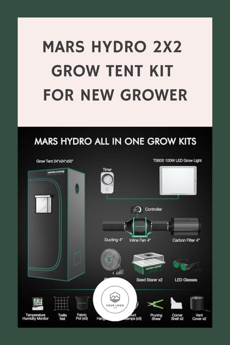 MARS HYDRO 2x2 Grow Tent Kit for New Grower Clip Fan, Led Grow Light, Essential Accessories, Grow Tent, Grow Kit, Grow Bags, Indoor Gardening, Grow Light, Led Grow