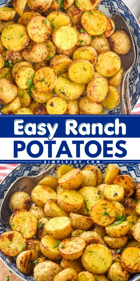 These easy ranch potatoes are the perfect simple side dish. Tender little potatoes meet ranch seasoning for the most delicious quick recipe. Side Dishes For Chicken Tenders, Recipes Using Ranch Seasoning, Canned Diced Potato Recipes, Potato Side Dishes Easy Quick, Canned Potatoes Recipes, Easy Potato Side Dishes, Simply Potatoes Recipes, Can Potatoes Recipes, Quick Potato Recipes