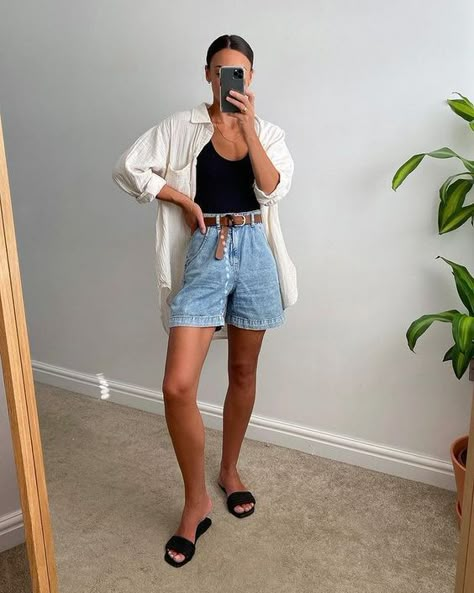 Denim Shorts Outfit Summer Casual, Cookout Outfit, Denim Shorts Outfit Summer, Denim Shorts Outfit, Summer Shorts Outfits, Necklace Ring, Long I, Summer Fashion Outfits, Mom Outfits