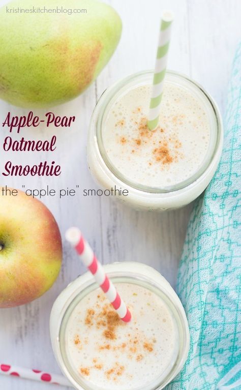 Pear Smoothie Recipes, Pear Oatmeal, Apple Smoothie Recipes, Apple Pie Smoothie, Oatmeal Smoothie, Oat Smoothie, Smoothie Recipes Healthy Breakfast, Eating Healthier, Breakfast Smoothie Recipes