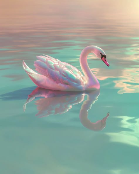 Swans Aesthetic, Pink Fairy Aesthetic, Swan Illustration, Mermaid Inspiration, Rainbow Animals, Swan Wallpaper, Japanese Countryside, Princess Illustration, Pink Swan