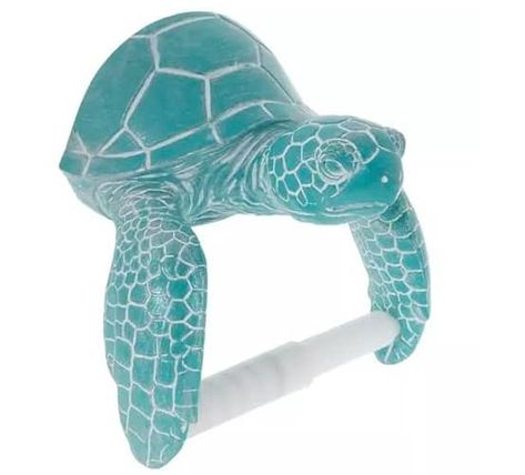 Toilet Paper Holder Beach Theme, Ivy Bathroom, Beach Room Decor Ideas, Under The Sea Bathroom Ideas, Beachy Bathroom Decor, Small Coastal Bathroom Ideas, Ocean Theme Bathroom, Turtle Bathroom Decor, Sea Turtle Bathroom