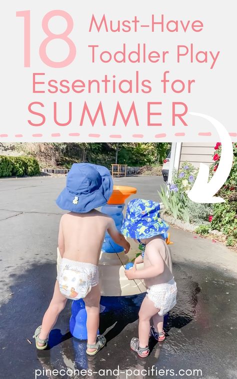 A list of 18 toddler summer essentials for outdoor play including water play, toddler activities, and toddler-must have gear for the sun and water. Summer often means warmer weather and more time spent outside with your toddlers, babies, and young kids. We defintetly flock outside in the summer as my boys love exploring, playing in the water, and digging in the dirt. Baby Beach Tips, Toddler Cold, Summer Crafts For Toddlers, Beach Tips, Summer Activities For Toddlers, Outdoor Toys For Toddlers, Toddler Hacks, Toddler Essentials, Sensory Activities Toddlers