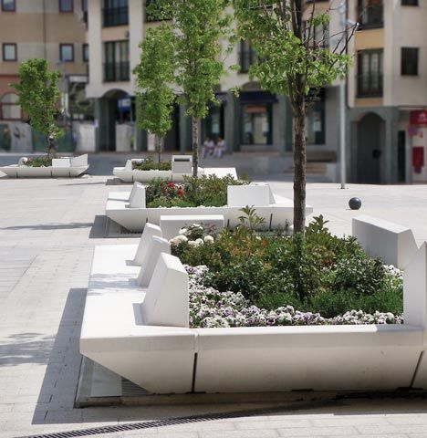 concrete benches Urban Furniture Bench, Landscape Furniture, Planter Bench, Urban Landscape Design, Landscape Elements, Concrete Furniture, Cultural Centre, Urban Furniture, Landscape Architecture Design