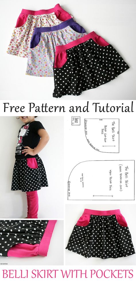 Tutorial: The Belli Skirt with Pockets Girls Skirts Pattern, How To Sew Pockets In A Skirt, Skirt Pattern With Pockets, Toddler Skirt Pattern Free, Girls Skirt Pattern Free, Hoodie Sewing Patterns, Baby Blanket Patterns Sewing, Clothes Sewing Patterns Free, Baby Girl Dress Ideas