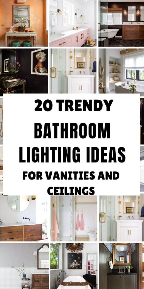 Brighten up your space with these bathroom lighting ideas! Discover creative ways to enhance your bathroom with stylish and functional lighting. From modern fixtures and elegant sconces to ambient vanity lights and chic ceiling chandeliers, these ideas will inspire you to create the perfect atmosphere. Perfect for vanities and small spaces, explore options that suit your decor and budget. Click to see more and follow us for endless bathroom lighting inspiration and ideas! Bathroom Lights Hanging From Ceiling, Hanging Lights In Bathroom Farmhouse, Small Bathroom Hanging Light, Ceiling Lights In Bathroom, Bathrooms With Pendant Lights, Ceiling Mount Bathroom Lighting, Bathroom Design Lighting, Soft Lighting Bathroom, Half Bathroom Lighting Ideas