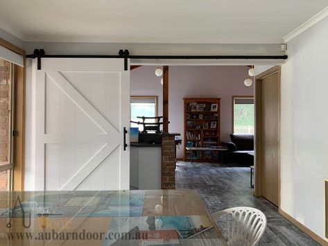 Delivery to nationwide Australia Sliding Barn Door For Bedroom Room Dividers, Sliding Door Seperation, Barn Door Divider Wall, Barn Door Room Divider, Barn Door Basement, Remodel Garage, Wall Dividers, Room Divider Ideas, Barn Door Installation