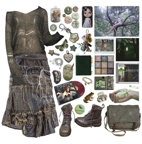 bog lady Outfit | ShopLook Bog Witch Aesthetic Outfit, Witch Aesthetic Outfit, Brown Doc Martens, Butterfly Scrapbook, Bog Witch, Witch Outfits, Lady Outfit, Seasonal Outfits, Moodboard Aesthetic