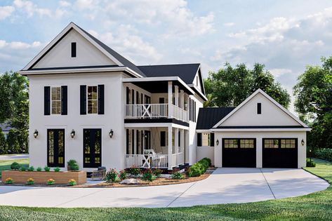 Southern Traditional House Plans - Architectural Designs Stacked Porches, Advanced House Plans, Stucco Siding, Built In Buffet, Southern Style House Plans, Southern House Plan, Southern House, Southern House Plans, Southern Homes