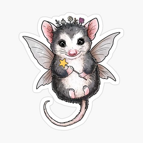 Get my art printed on awesome products. Support me at Redbubble #RBandME: https://www.redbubble.com/i/sticker/Adorable-Fairycore-Possum-with-Wings-Cute-feral-Fairy-possum-Opossum-by-Unitepeople/162441316.EJUG5?asc=u Possum Drawing, Opossum Art, Cute Opossum, Aesthetics Art, Fairy Stickers, Drawing Now, Goodnotes Stickers, Fourth Wing, Plastic Stickers