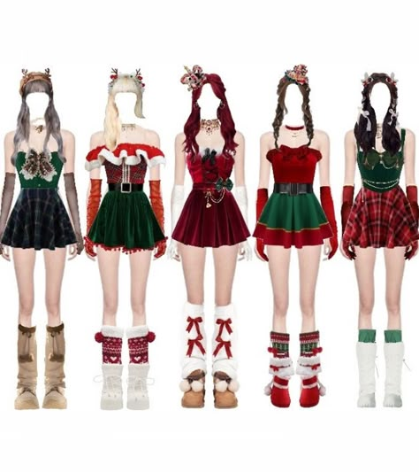 Christmas Kpop Outfit, Kpop Christmas Outfit, 7 Member Girl Group Outfits, Fanmeeting Outfit, 5 Member Girl Group Outfits, Kpop Stage Outfits, Boyfriend Kpop, Square Background, Korean Outfits Kpop