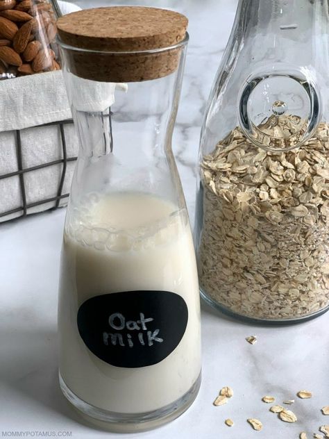 Close up view of homemade oat milk in sealed jar Make Oat Milk, Creamy Oat Milk, Banana Diaries, Baked Pumpkin Oatmeal, Oat Milk Recipe, How To Make Oats, Make Almond Milk, How To Thicken Sauce, Oat Smoothie