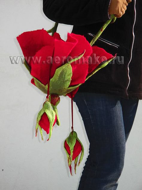 Rose and Buds Felted Shoulder Bag - lady winter Felted Bags, Rose Handbag, Rose Purse, Felted Handbags, Bag Inspiration, Rose Bag, Path Design, Flower Purses, Heart Rose