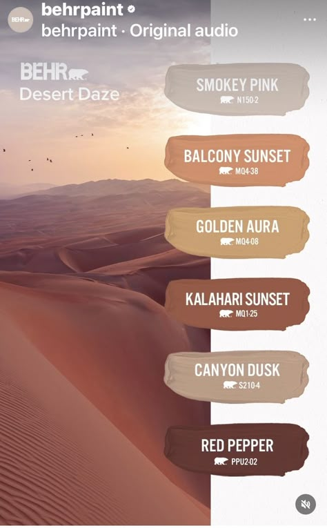 Behr Desert Colors, Desert Theme Paint Colors, Behr Canyon Dusk Painting, Kalahari Sunset Behr, Southwest Desert Color Palette, Western Living Room Color Scheme, Behr Sand Paint Colors, Desert Home Paint Colors, Desert Bedroom Colors