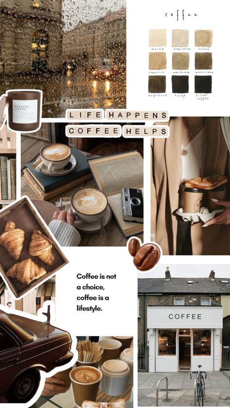 Coffee collage Milk Tea Home Screen, Winter Coffee Shop Aesthetic, Coffee To Go Aesthetic, Coffee Mood Board, Cinnamoroll Aesthetic, Coffee Moodboard, Cafe Collage, Cold Coffee Drinks Recipes, Coffee Collage