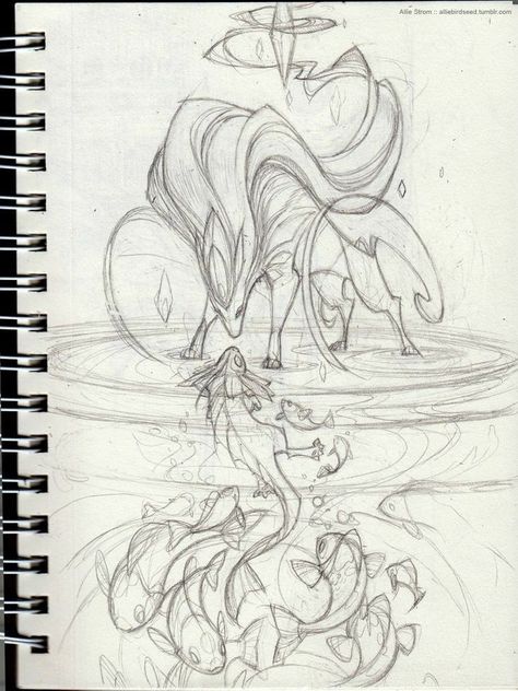 Pokemon Sketch, Creature Drawings, Fantasy Creatures Art, Pokemon Drawings, Mythical Creatures Art, Creature Concept Art, Arte Animal, A Pencil, Book Art Drawings