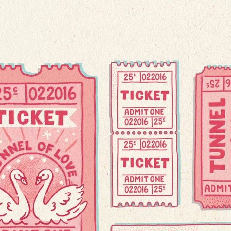 Tunnel Of Love Ride, Ticket Illustration, Ticket Drawing, Tunnel Of Love, Fun To Draw, Ticket Stubs, Another Day, Swans, Scrapbook Stickers