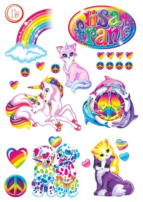 Lisa Frank Stickers Printable, Disco Tattoos, Lisa Frank Bedroom, Lisa Frank Aesthetic, Frank Aesthetic, Lisa Frank Birthday Party, Lisa Frank Birthday, Lisa Frank Stickers, Cricut Decals