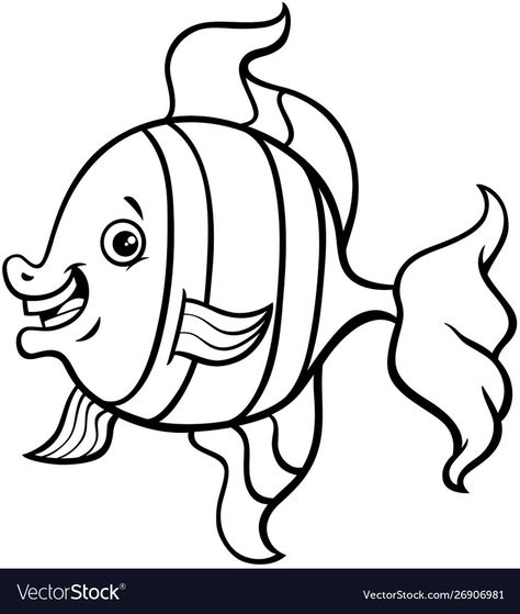 Tropical fish cartoon coloring page Royalty Free Vector Fish Clipart Black And White, Fish Black And White, Black White Cartoon, Under Water World, Fish Cartoon, Clip Art Freebies, Fish Pictures, Sea Life Animals, Illustration Funny