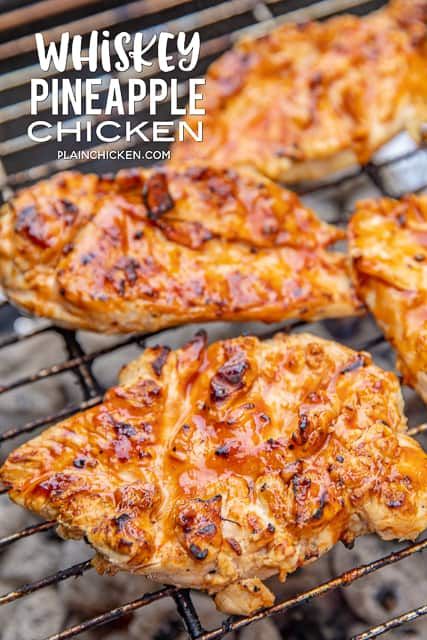 Whiskey Pineapple Chicken - Plain Chicken Chicken Marinate, Grill Chicken, Plain Chicken, Bbq Food, Pineapple Chicken, Cooked Chicken, Grilled Chicken Recipes, Delicious Chicken, Chicken Dishes Recipes