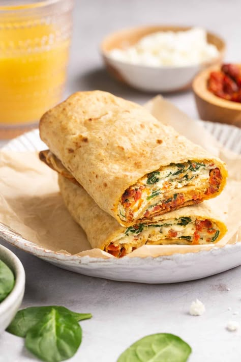 Copycat Starbucks Spinach Feta Wrap Recipe (Double the Protein!) | Lauren Fit Foodie Spinach Feta Wrap, Feta Wrap, Breakfast Wrap, Spinach Wraps, Mediterranean Flavors, Lunch Wraps, Wrap Recipe, Spinach Feta, Copycat Starbucks