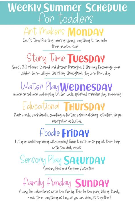 Summer Schedule For Toddlers, Weekly Summer Schedule, Schedule For Toddlers, Uppfostra Barn, Toddler Routine, Toddler Schedule, Week Schedule, Summer Schedule, Kids Schedule