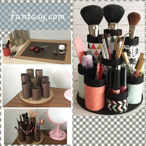 Diy Make Up Organiser, Pens Holder Diy Craft Ideas, Wooden Makeup Organizer Diy, Diy Makeup Organizer Cardboard, Makeup Jars Diy Brush Holders, Diy Vanity Table, Kids Craft Gifts, Jewelry Storage Diy, Lipstick Organizer