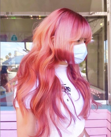 Flamingo Hair, Wolfcut Pink Hair, Long Layered Pink Hair, Pink Hime Haircut, Hime Haircut Long, Layered Hime Haircut Long, Hime Cut Long Hair, Hime Haircut, Hime Haircut Long No Bangs