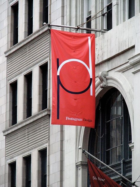 Pentagram Flag - Graphis Pentagram Design, New York Office, Outdoor Signage, Graphic Design Agency, Graphic Design Company, Wayfinding Signage, Environmental Design, Environmental Graphics, Layout Inspiration