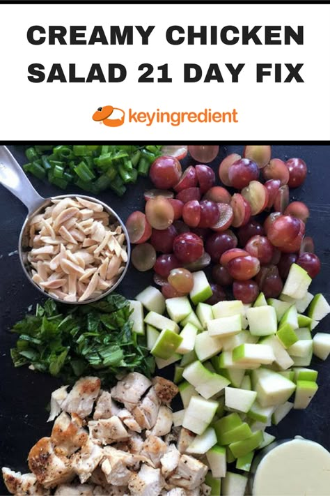 GRILLED PEACH SALAD; Creamy Chicken Salad 21 Day Fix. Find out more at:https://www.keyingredient.com/recipes/2541085032/creamy-chicken-salad-21-day-fix/ 21 Day Fix Chicken Salad, 21 Day Fix Chicken, 21 Day Fix Diet, Beachbody Recipes, Breakfast Low Carb, Resep Salad, 21 Day Fix Meals, Chicken Salad Recipe, Homemade Dressing