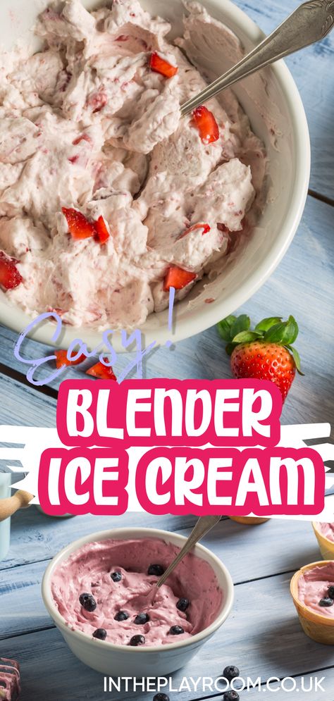 easy home made blender ice cream, just 3 ingredients to make this super simple and healthy ice cream recipe Ice Cream In A Blender, Blender Ice Cream Recipes, Home Made Ice Cream, Strawberry Banana Ice Cream Recipe, Heavenly Dessert Recipe, 3 Ingredient Ice Cream, Healthy Homemade Ice Cream, Ice Cream Alternative, Homemade Sorbet