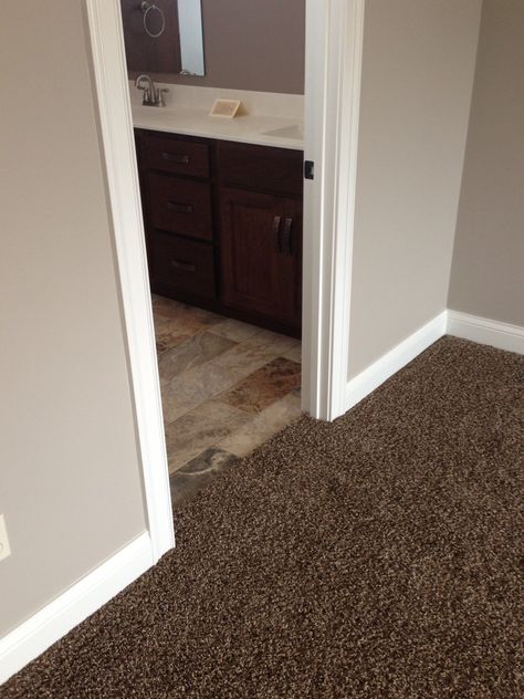 I want to do gray walls but not sure how it will be with brown carpet and tile in the bathroom Brown Carpet Bedroom, Dark Brown Carpet, Basement Carpet, Dark Carpet, Brown Floors, Brown Carpet, Dark Furniture, Trendy Living Rooms, Room Paint Colors