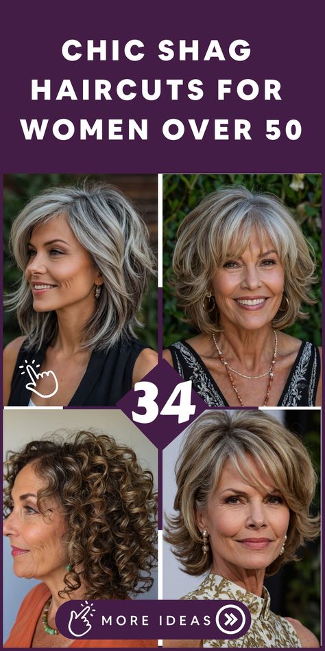 Discover a sophisticated and versatile hair transformation at our salon with trendy shag haircuts designed exclusively for women over 50. Elevate your style and enhance your unique look with confidence. Our personalized consultations will help you find the perfect shag haircut to match your individual style, radiating ageless elegance. Haircuts 50+, Over 50 Hair Styles For Women, Over 50 Womens Hairstyles, Over Fifty Hairstyles Over 50, Hair For 50 Year Old Women Over 50, Haircuts Over 50 Older Women, Haircuts For 50+ Women, Hairstyles For Plus Size Women Over 50, Cute Haircuts For Thick Hair