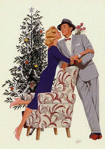 Images Noêl Vintages, Japan Illustration, Vintage Illustration Art, Christmas Illustrations, Vintage Couples, Vintage Christmas Images, Mid Century Christmas, Vintage Romance, 1950s Style