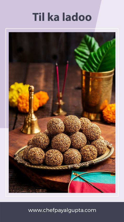 Crunchy til ladoo enveloped in Jaggery foodstyled by Chef Payal Gupta for Makar Sakranti Laddoo Photography, Makar Sankranti Photoshoot, Til Ke Ladoo, Festival Sweets, Honey Harvest, Sweets Photography, Ganesh Festival, Diwali Gift Hampers, Sweet 16 Birthday Cake