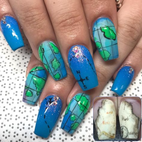 Map Nails, Nail Time, Gel Nail Art, Baby Shower Theme, Nails Nails, Nail Artist, How To Do Nails, Baby Shower Themes, Turquoise Ring