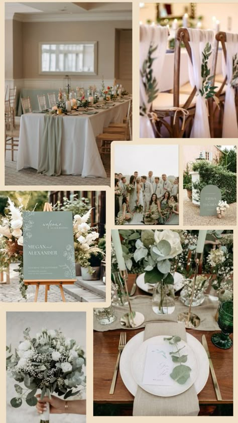 Eucalyptus And Cream Wedding, Minimal White Wedding Decor, Green Motif Wedding Ideas, Modern Natural Wedding, Sage Green Wedding Inspiration, Sage Green Wedding Florals, Earth Tones Wedding Colors, White And Eucalyptus Wedding, Sage Green Outdoor Wedding