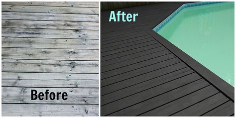 Pool Deck Transformation with Behr Premium DeckOver - love the color but wonder if it would be hot under foot in the summer? Deck Transformation, Behr Deckover, Deck Painting, Pool Makeover, Deck Makeover, Deck Colors, Deck Posts, Deck Paint, New Deck