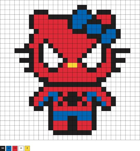 Perler Beads Pixel Art, Bead Perler Pattern, Perler Beads Ideas Pattern, Pixeled Art, Pixel Art Pattern Cute, Hello Kitty Perler Beads Pattern, Perler Bead Patterns Small Easy Cute, Spider Man Perler Beads, Spiderman Perler Beads