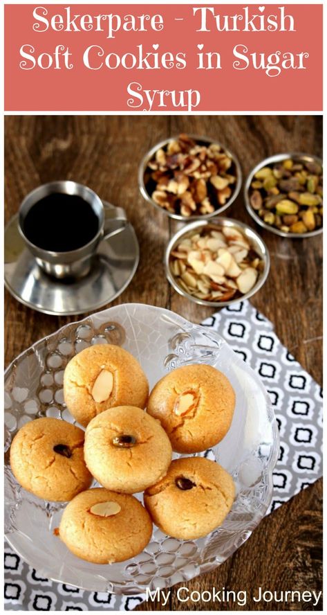 Sekerpare – Turkish Soft Cookies in Sugar Syrup (Egg less Recipe) Foreign Desserts, Turkish Cookies, Turkish Grill, Authentic Desserts, November Recipes, Turkish Recipe, Recipes Eggs, Ramadan Sweets, Turkish Delights