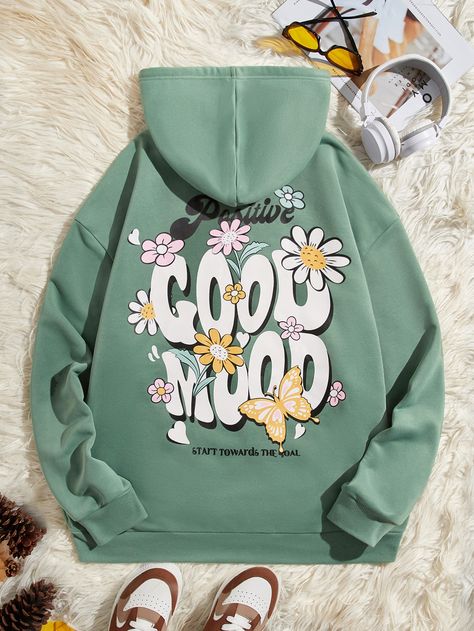 Extended Sizes Men Floral & Slogan Graphic Drawstring Hoodie | SHEIN USA All Over Print Sweatshirt, Trendy Hoodie Designs Men, Hoodie Print Design Ideas, Hoodie Design Ideas, Girls Hoodies, Girls Hoodie, Cadet Blue, Printed Hoodies, Trendy Hoodies