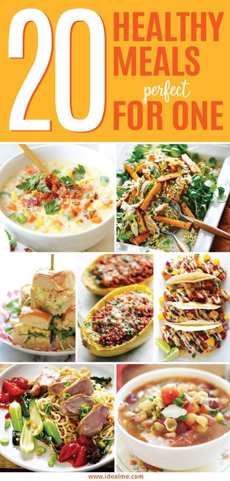 Check out these 20 healthy meals that are perfect for one person. Soon you'll be an expert at cooking for one and you'll never look at a frozen pizza again. Easy Healthy 1 Person Meals, Single Meal Recipes, Healthy Meals For One Person Simple, Cooking Healthy For One Person, East One Person Meals, Healthy Meal Ideas For One, Food For Single Person, Cooking For 1 Person Recipes, Healthy Recipe For One