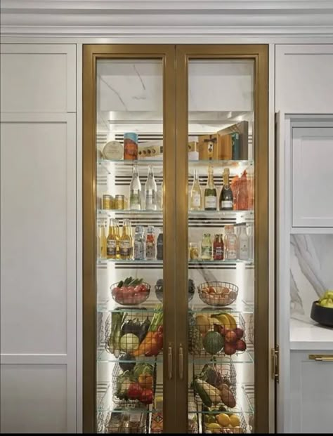 Fridge Kitchen Design, Display Fridge, Fridge Design, Fridge Kitchen, London Interior Design, Glass Refrigerator, Dream Kitchens Design, Family Kitchen, Butler's Pantry