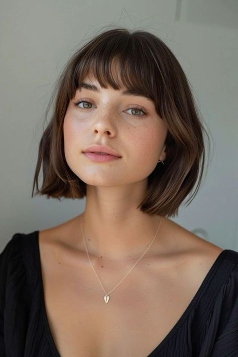 Lob With Heavy Bangs, Trendy Bob Hairstyles, Fall Hair Cuts, Chin Length Hair, Peinados Fáciles Para Cabello Corto, Short Hair With Bangs, Hair Color Balayage, Short Bob Hairstyles, Trendy Hairstyles