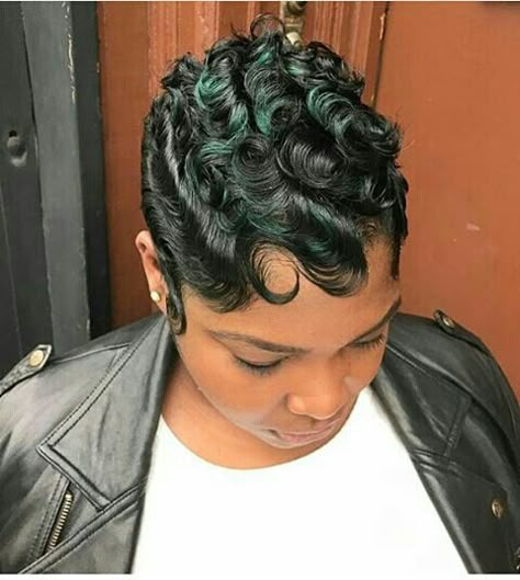 Beautiful waves Finger Waves Short Hair, Finger Wave Hair, Black Hair Short Cuts, Finger Wave, Short Hair Black, Short Sassy Hair, Finger Waves, Pixie Styles, Sassy Hair