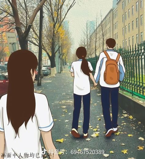 One-sided Love Anime Photo, One-sided Love Anime Pfp, Love Triangle Anime, Love Triangle Art, Admiring From Afar, Romantic Cartoon Images, Sketches Of Love, Triangle Art, Black And White Art Drawing